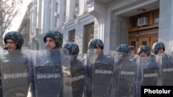 Armenian police at demonstration against election fraud in Yerevan in February