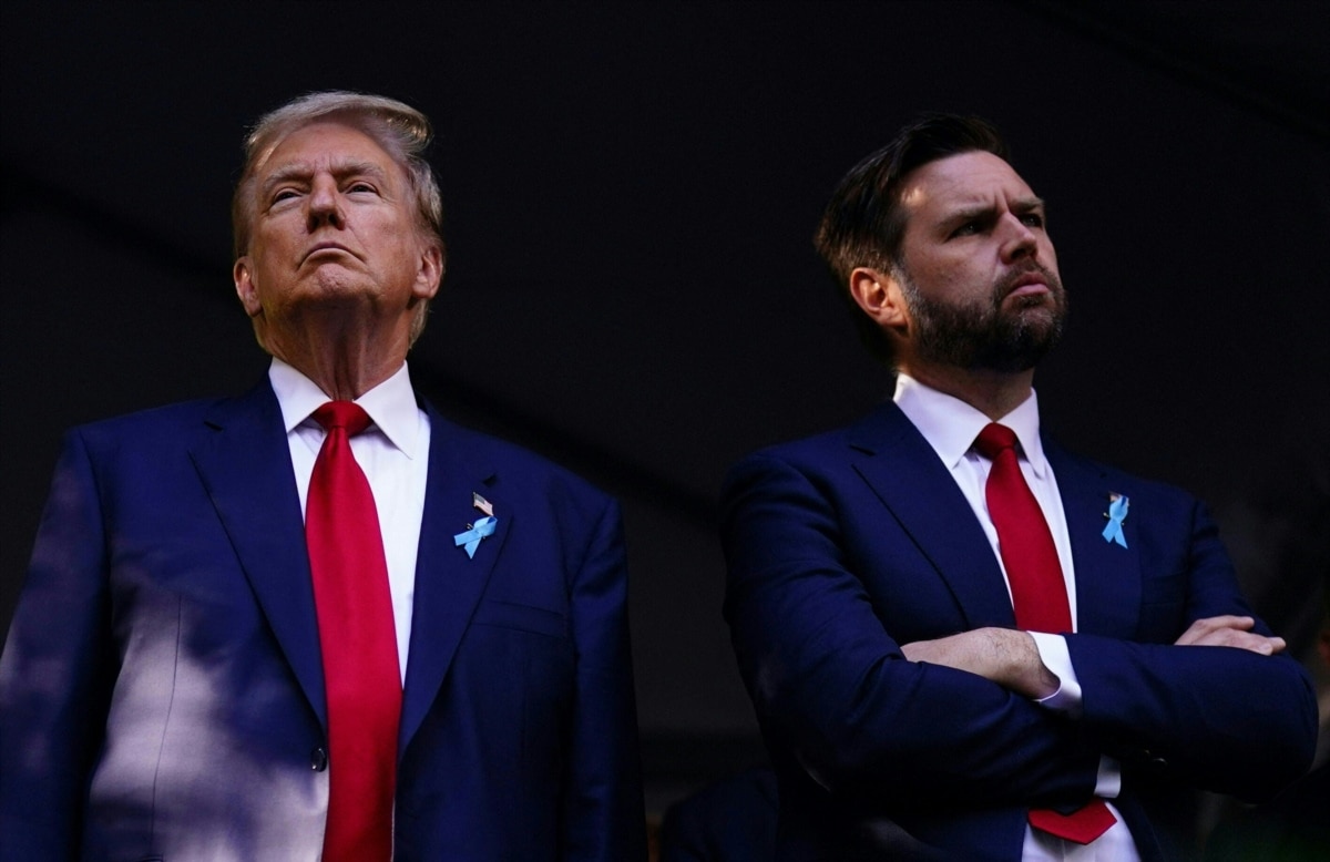 (FILES) Former US President and Republican presidential candidate Donald Trump (L) and US Senator from Ohio and Republican vice presidential candidate J.D. Vance attend a remembrance ceremony on the 23rd anniversary of the September 11 terror attack on th