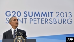 Russia -- US President Barack Obama speaks during a press conference in St. Petersburg, September 6, 2013