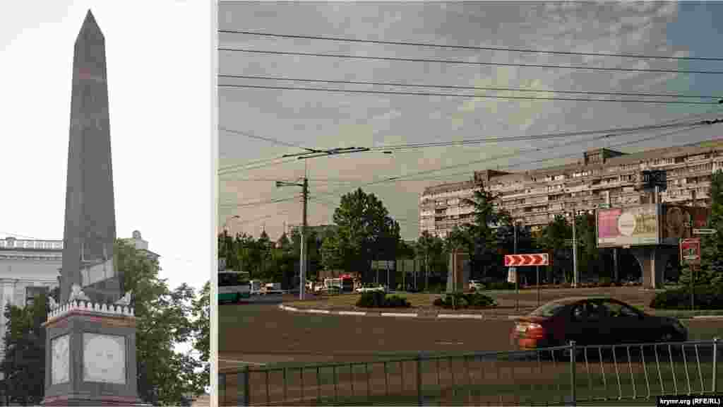 Долгоруковський обеліск у незмінному вигляді, а на площі Московській тепер транспорт мчить суцільним потоком