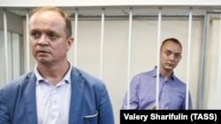 Ivan Safronov (right) appears i a Moscow court with his lawyer Ivan Pavlov on July 7, 2020.