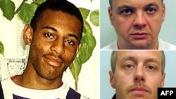A combo photo shows Gary Dobson (top right) and David Norris, the two men accused of murdering teenager Stephen Lawrence (left) in 1993.