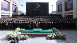 Iranian officials attend a funeral prayer for late Supreme Leader Ayatollah Ali Khamenei in Tehran on July 5. 