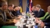 Ukrainian President Volodymyr Zelenskiy (third from left) and Croatian Prime Minister Andrej Plenkovic (second from right) take part in a discussion at the Ukraine-Southeast Europe summit in Dubrovnik on October 9. 