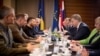 Ukrainian President Volodymyr Zelenskiy (third from left) and Croatian Prime Minister Andrej Plenkovic (second from right) take part in a discussion at the Ukraine-Southeast Europe summit in Dubrovnik on October 9. 