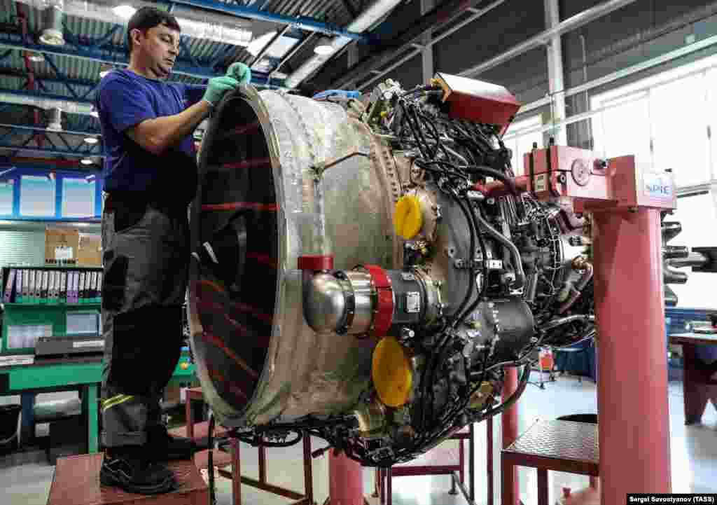 A Superjet engine undergoing maintenance. Russia&#39;s Yakutia Airlines and Mexican carrier Interjet have both reported issues with their Superjets&#39; engines. As of March, 15 of the 22 Superjet 100s operated by Interjet were out of service.