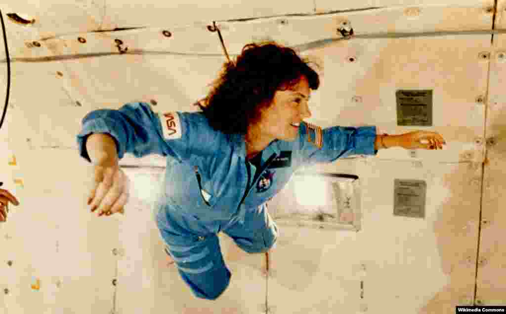 American schoolteacher Christa McAuliffe, seen here during weightlessness training ahead of the ill-fated space shuttle &quot;Challenger&quot; mission in 1986, died in a tragedy that was televised live around the world.