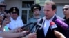 Armenia - Defense Minister Davit Tonoyan speaks to reporters in Panik village, 22 July 2018.