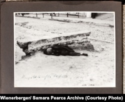 Fotografie făcute în centrul Harkovului de Wienerberger în 1933; în explicația oferită acestei fotografii el spune că reprezenta „cadavrul unei victime a foametei pe stradă”.