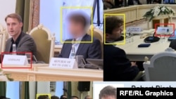 A collage of photographs that appear to show Hamburg city assembly member Robert Risch at a fa-right conference in St. Petersburg, Russia