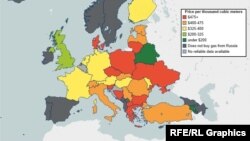 Harta e shteteve evropiane që paguajnë gazin nga kompania ruse Gazprom
