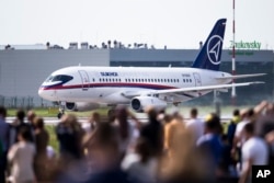 A Sukhoi Superjet 100 at a Moscow air show in 2017