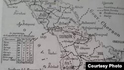 Harta Basarabiei prezentată de delegația română la Conferința de la Paris (Foto: I. Țurcanu, M. Papuc, Basarabia în actul Marii Uniri de la 1918)