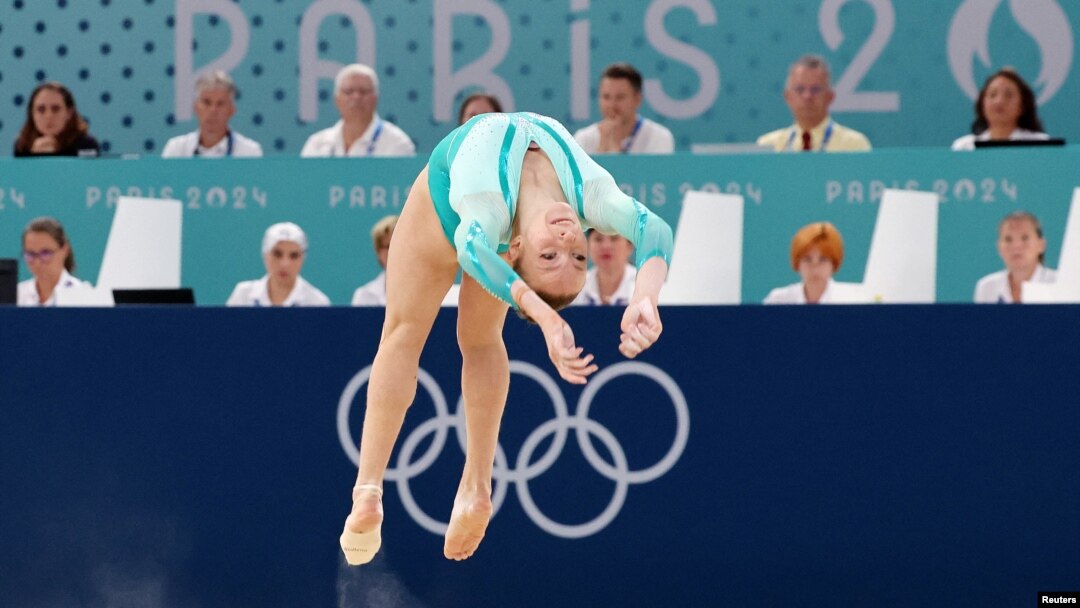 Romania's Ana Barbosu competes in the artistic gymnastics floor exercise final at the Bercy Arena in Paris on August 5.