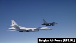 Belgian Air Force F-16 intercepts Russian Ty 160 