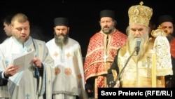 Montenegro, Amfilohije Radovic, Metropolitan of the Serbian Orthodox Church, celebrating Orthodox New Year in Podgorica, 14Jan2015