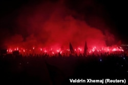 Foto nga protesta e përnatshme në Prishtinë, më 20 shtator 2026.