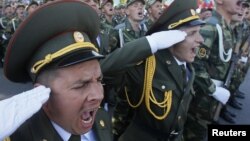 Soldiers from the breakaway Moldovan territory of Transdniester take part in a military parade during Independence Day celebrations in the de facto capital, Tiraspol, last year. 