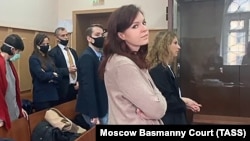 Kira Yarmysh is seen attending a court hearing in Moscow on March 18, 2021.