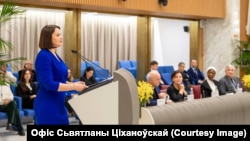 Выступ Сьвятланы Ціханоўскай на міжнароднай канфэрэнцыі ў Рыме. 9 сакавіка