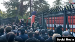 Protesters gather outside the local parliament in Sukhumi on November 14. 