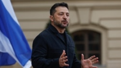Ukrainian President Volodymyr Zelenskyy speaks to the media in Kyiv earlier this week. 