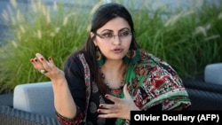 Pakistani dissident and feminist Gulalai Ismail gives an interview to AFP in Washington, D.C., on September 19.