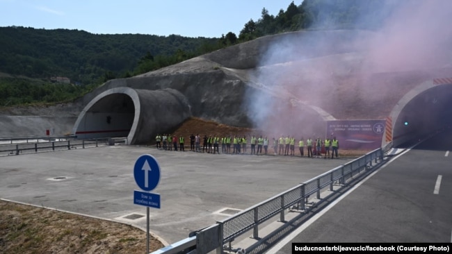 Workers at the tunnel on the Miloš Veliki highway section, July 5, 2025.