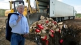 Президент России Владимир Путин и уничтожение санкционных продуктов. Коллаж