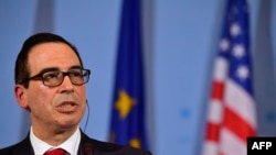 Germany -- U.S. Secretary of the Treasury Steven Mnuchin address a press conference with the German Finance Minister at the finance ministry in Berlin, March 16, 2017