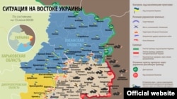 Карта: Ситуация в зоне боевых в Донбассе, 13 июня 2015 года.