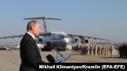 Russian President Vladimir Putin used his December 11, 2017, visit to the Hmeimim air base to declare victory over "terrorists."