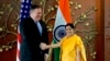 U.S. Secretary of State Mike Pompeo shakes hand with Indian Foreign Minister Sushma Swarah before a meeting in New Delhi on September 6.