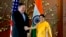 U.S. Secretary of State Mike Pompeo shakes hand with Indian Foreign Minister Sushma Swarah before a meeting in New Delhi on September 6.