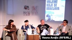 Učesnici debate: Seid Serdarević (prvi zdesna), Nedžad Ibrahimović, Filip David, Katarina Lazić