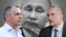 Володимир Константинов (ліворуч) і Сергій Аксьонов на тлі Путіна