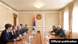 Nagorno-Karabakh -- Bako Sahakian, the Karabakh president, meets with the U.S., Russian and French co-chairs of the OSCE Minsk Group, Stepanakert, October 16, 2019.