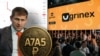 Grinex криптобиржасы, анда сатылып жаткан A7A5 токени жана бул экөөнүн артында турат делген Илан Шор. "Азаттыктын" коллажы. 