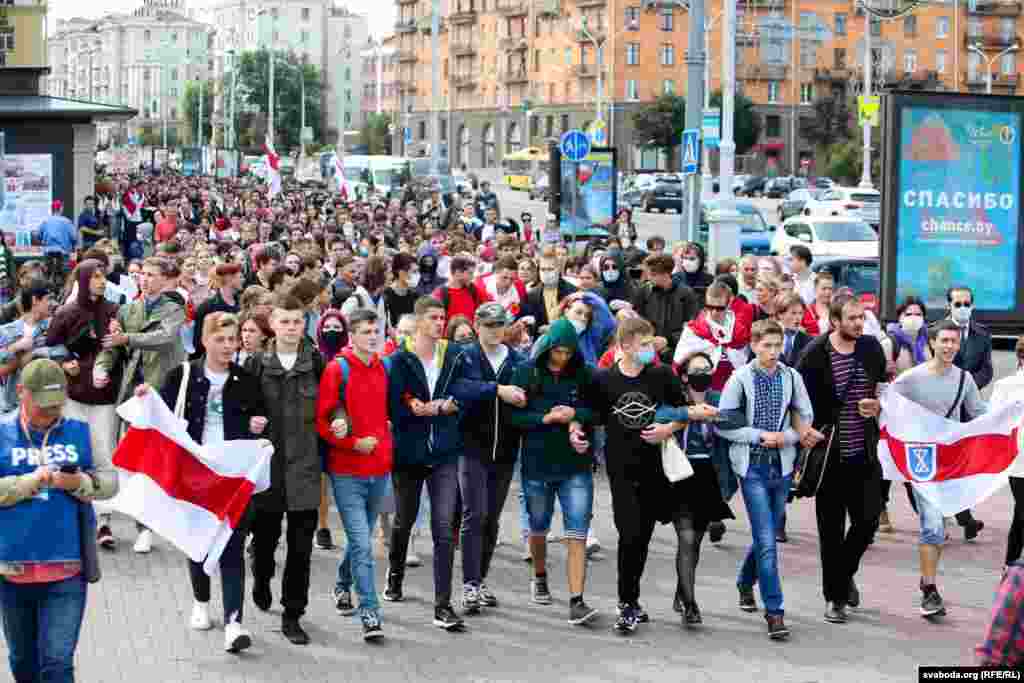 Students march in Minsk.