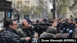 Protest medijskih udruženja ispred zgrade Predsedništva Srbije u beogradu, 1. april 2026.