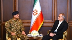 Iranian President Masud Pezeshkian meets with Pakistan army chief, Field Marshal Asim Munir, in Tehran, April 16.  