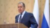 AZERBAIJAN -- Russian Foreign Minister Sergei Lavrov speaks during a joint news conference with Azerbaijan's Foreign Minister Jeyhun Bayramov following their meeting in Baku, Azerbaijan May 11, 2021. 