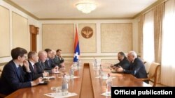 Nagorno-Karabakh -- Bako Sahakian, the Karabakh president, meets with the U.S., Russian and French co-chairs of the OSCE Minsk Group, Stepanakert, October 16, 2019.