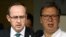  Kosovo Prime Minister Avdullah Hoti (left) and Serbian President Aleksandar Vucic (file photo)