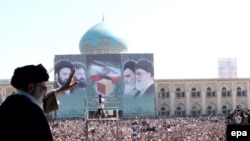 Supreme Leader Ayatollah Ali Khamenei addresses a crowd (undated)