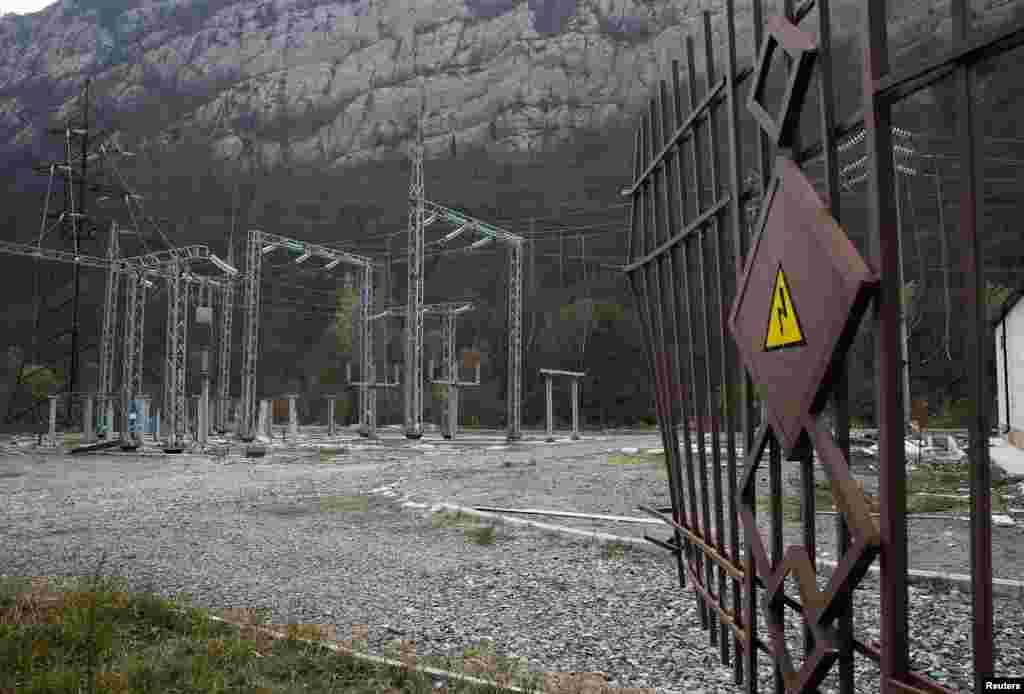 An electrical substation in Karvachar/Kalbacar after key components were removed.