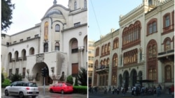 Zgrada Patrijaršije Srpske pravoslavne crkve (levo) i zgrada Rektorata Univerziteta u Beogradu (desno) - kombinovana fotografija, Beograd, bez datuma