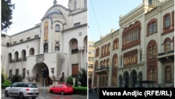 Zgrada Patrijaršije Srpske pravoslavne crkve (levo) i zgrada Rektorata Univerziteta u Beogradu (desno) - kombinovana fotografija, Beograd, bez datuma