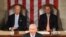 Israeli Prime Minister Binyamin Netanyahu addresses a joint session of the U.S. Congress with Vice President Joe Biden (left) and House Speaker John Boehner in the background.