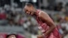 Tokyo Olympics Athletics -- Mutaz Barshim, of Qatar, reacts in the final of the men's high jump at the 2020 Summer Olympics, Sunday, Aug. 1, 2021, in Tokyo.